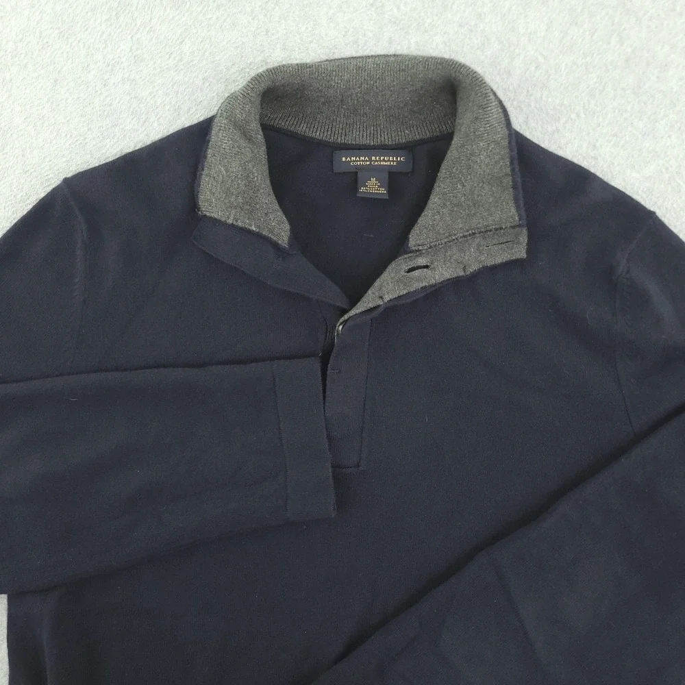 Banana Republic Sweater Mens M‎ Blue Cotton Cashmere Mock Neck Knit Pullover